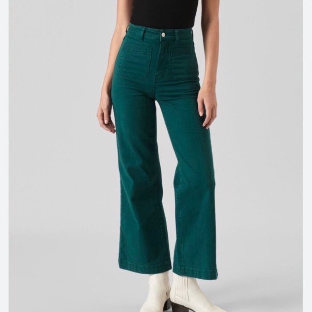 Rolla's High Rise Wide Leg Sailor Jeans in Forest Green Patch Pocket - 27